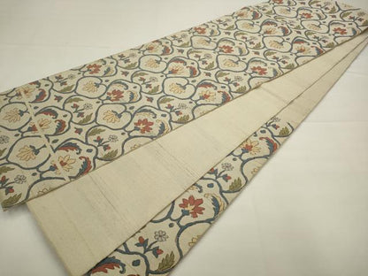 平和屋着物◎六通柄袋帯　草花文　正絹　逸品　AABJ6809pf