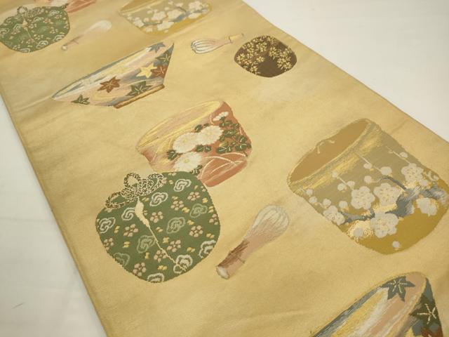 平和屋着物◎六通柄袋帯　唐織　陶器文　金糸　正絹　逸品　AABJ6815pf