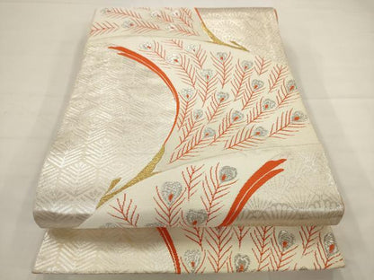 平和屋着物◎六通柄袋帯　唐織　孔雀文　金銀糸　正絹　逸品　AABJ6819pf