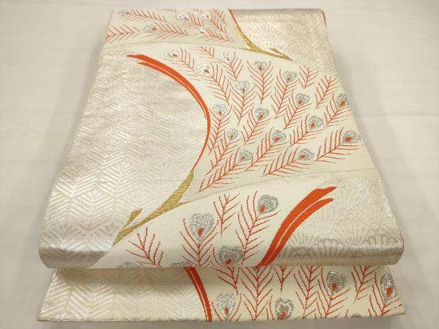 平和屋着物◎六通柄袋帯　唐織　孔雀文　金銀糸　正絹　逸品　AABJ6819pf
