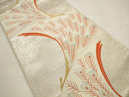 平和屋着物◎六通柄袋帯　唐織　孔雀文　金銀糸　正絹　逸品　AABJ6819pf