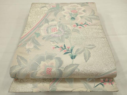 平和屋着物◎六通柄袋帯　唐織　更紗花文　銀糸　正絹　逸品　AABJ6820pf