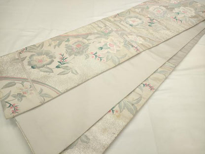 平和屋着物◎六通柄袋帯　唐織　更紗花文　銀糸　正絹　逸品　AABJ6820pf
