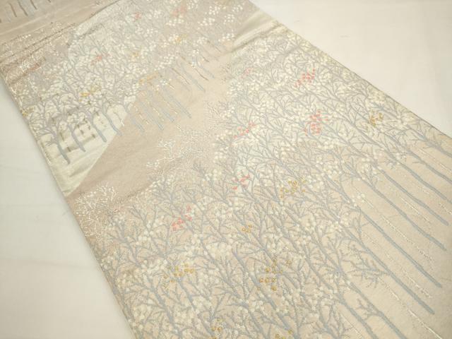 平和屋着物◎六通柄袋帯　枝花文　金銀糸　正絹　逸品　AABJ6821pf
