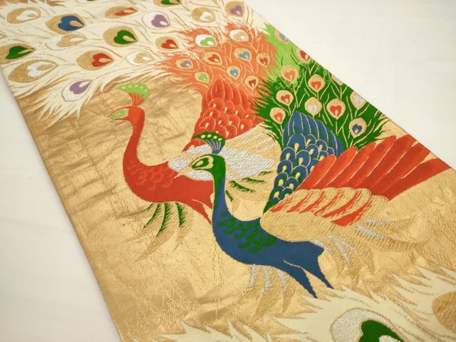 平和屋着物◎六通柄袋帯　孔雀文　金銀糸　正絹　逸品　AABJ6822pf