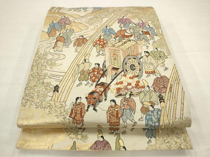 平和屋着物◎六通柄袋帯　唐織　人物風景文　金糸　正絹　逸品　AABJ6824pf