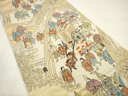 平和屋着物◎六通柄袋帯　唐織　人物風景文　金糸　正絹　逸品　AABJ6824pf