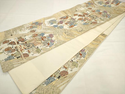 平和屋着物◎六通柄袋帯　唐織　人物風景文　金糸　正絹　逸品　AABJ6824pf
