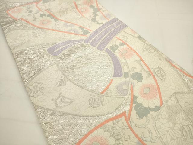 平和屋着物◎六通柄袋帯　唐織　束ね熨斗花文　銀糸　正絹　逸品　AABJ6825pf