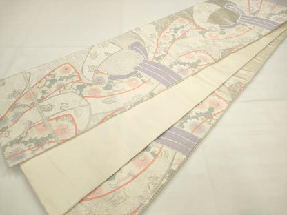 平和屋着物◎六通柄袋帯　唐織　束ね熨斗花文　銀糸　正絹　逸品　AABJ6825pf