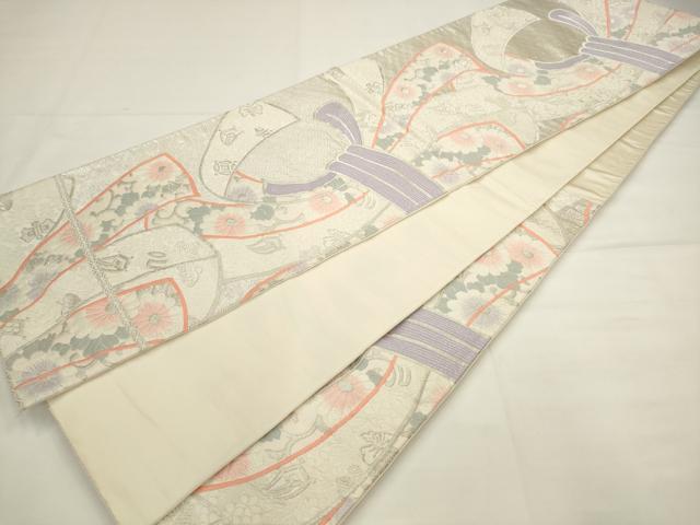 平和屋着物◎六通柄袋帯　唐織　束ね熨斗花文　銀糸　正絹　逸品　AABJ6825pf