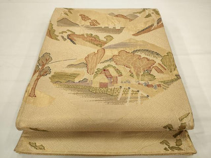 平和屋着物◎佐賀錦　六通柄袋帯　風景文　金糸　正絹　逸品　AABJ6827pf