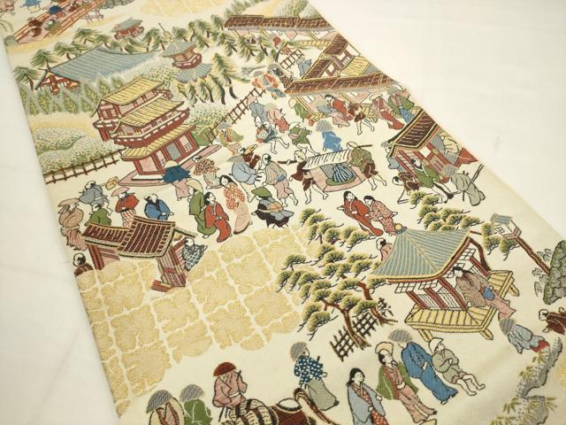 平和屋着物◎六通柄袋帯　唐織　人物風景文　金糸　正絹　逸品　AABJ6829pf