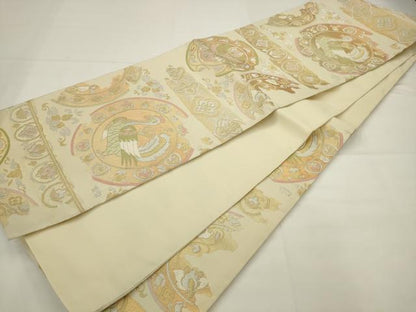 平和屋着物◎六通柄袋帯　唐織　花鳥丸文　金銀糸　正絹　逸品　AABJ6835pf