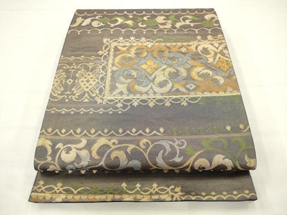 平和屋着物◎西陣　六通柄袋帯　横段花文　金糸　正絹　逸品　AABJ6837pf