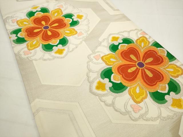 平和屋着物◎西陣　森本織物謹製　六通柄袋帯　唐織　亀甲花文　金銀糸　正絹　逸品　AABJ6844pf