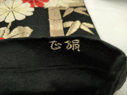 平和屋着物◎六通柄　京袋帯　唐織　梅竹文　黒地　金糸　正絹　逸品　AABJ6847pf