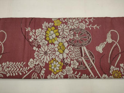 平和屋着物◎アンティーク　大正ロマン　九寸名古屋帯　花車文　正絹　逸品　AABJ6855pf