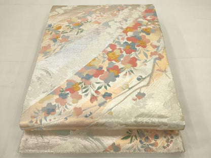 平和屋着物◎佐賀錦　六通柄袋帯　唐織　流水草花文　金銀糸　正絹　逸品　AABJ6863pf