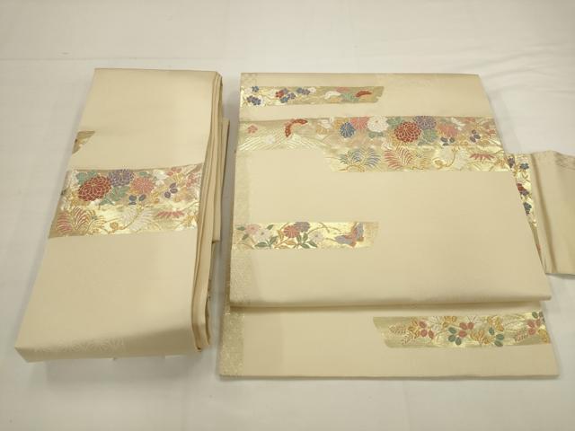 平和屋着物◎つけ帯　唐織　横段花蝶文　金糸　正絹　逸品　AABJ6864pf