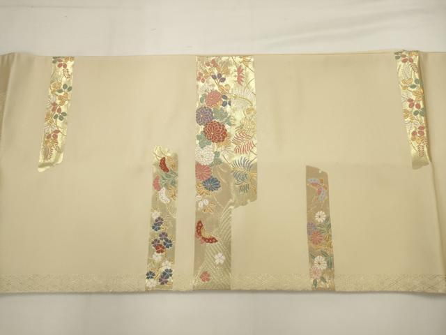 平和屋着物◎つけ帯　唐織　横段花蝶文　金糸　正絹　逸品　AABJ6864pf