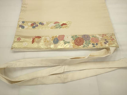 平和屋着物◎つけ帯　唐織　横段花蝶文　金糸　正絹　逸品　AABJ6864pf