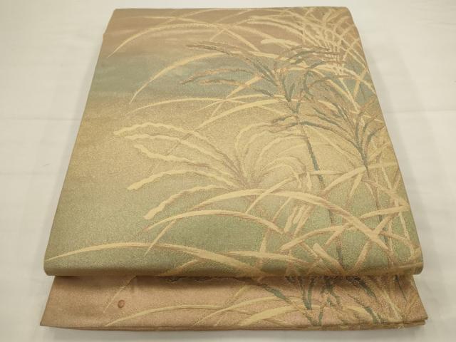 平和屋着物◎六通柄袋帯　芝草文　金糸　正絹　逸品　AABJ6868pf