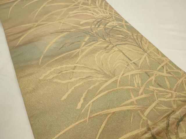 平和屋着物◎六通柄袋帯　芝草文　金糸　正絹　逸品　AABJ6868pf