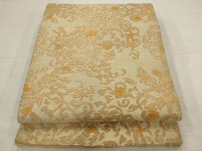 平和屋着物◎六通柄袋帯　飾花文　金糸　正絹　逸品　AABJ6872pf