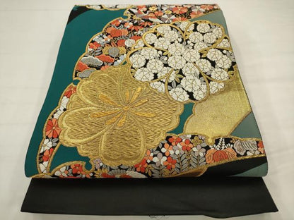 平和屋着物●西陣　六通柄袋帯　唐織　双鶴花文　金糸　証紙付き　正絹　逸品　AABJ6885pf