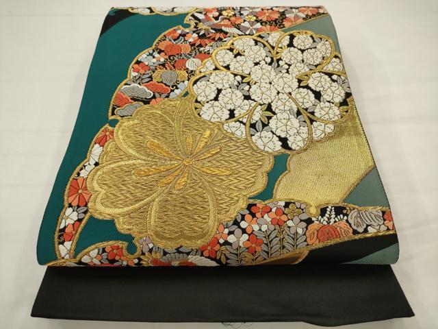 平和屋着物●西陣　六通柄袋帯　唐織　双鶴花文　金糸　証紙付き　正絹　逸品　AABJ6885pf
