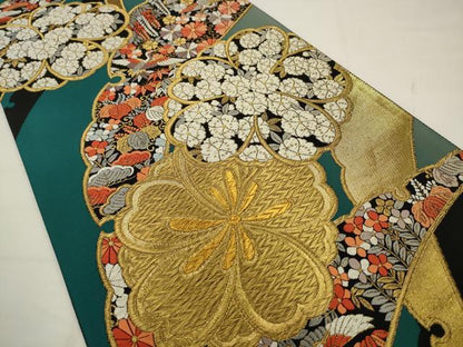 平和屋着物●西陣　六通柄袋帯　唐織　双鶴花文　金糸　証紙付き　正絹　逸品　AABJ6885pf