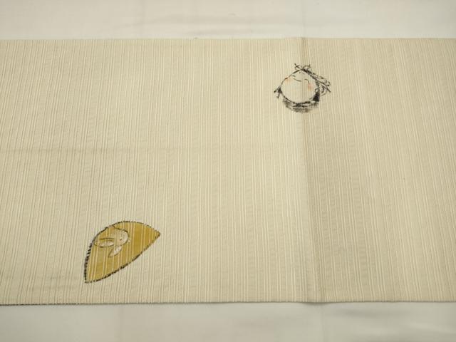 平和屋着物●日本画家　水嶋征夫　太鼓柄袋帯　手描き　兎　正絹　逸品　AABJ6889pf