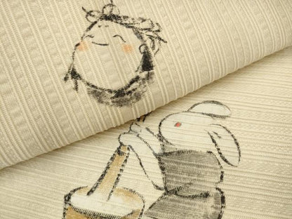 平和屋着物●日本画家　水嶋征夫　太鼓柄袋帯　手描き　兎　正絹　逸品　AABJ6889pf