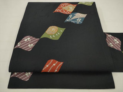平和屋着物●西陣　九寸名古屋帯　瓦吉祥文　金糸　証紙付き　正絹　逸品　AABJ6891pf
