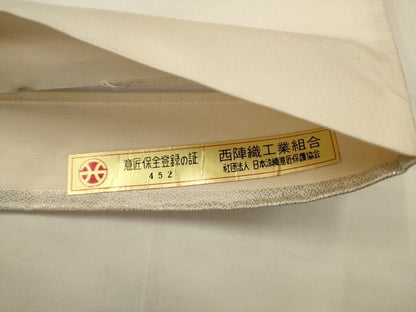 平和屋着物●「美しいキモノ」お馴染みのメーカー となみ織物 六通柄袋帯 唐織 春秋花鳥 上村松篁 プラチナ箔 証紙付き 逸品 AABJ6894pf