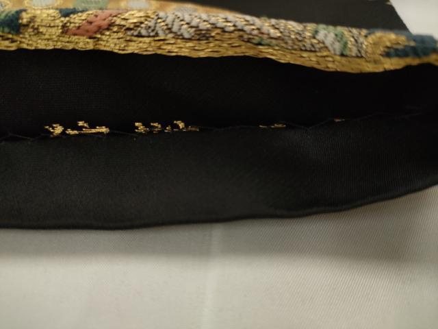 平和屋着物●六通柄袋帯　織輪　狩鞍円文　黒地　金糸　正絹　逸品　AABJ6897pf