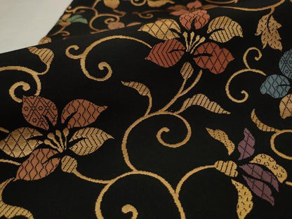 平和屋着物●九寸名古屋帯　蔦花文　黒地　金糸　正絹　逸品　AABJ6899pf