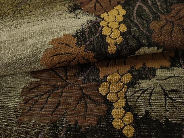 平和屋着物●両面六通柄袋帯　葡萄蔦の葉文　金糸　正絹　逸品　AABJ6902pf