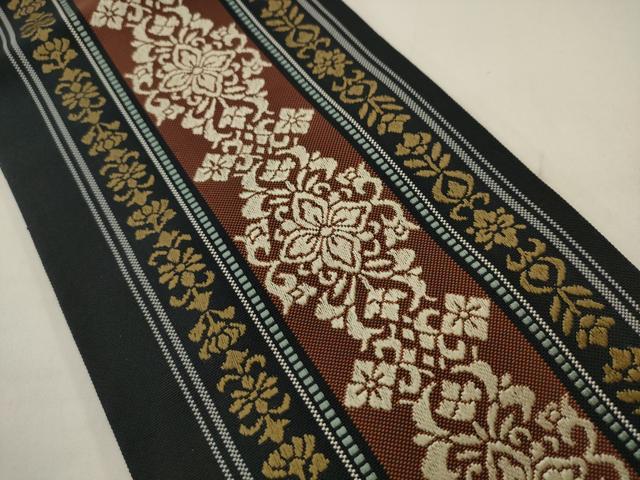 平和屋着物●本場筑前博多織　半幅帯　花間道　西村織物謹製　証紙付き　正絹　逸品　AABJ6905pf