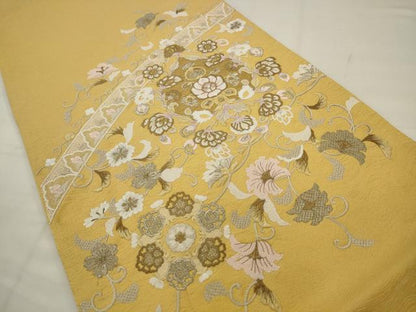 平和屋着物▼太鼓柄袋帯　総刺繍　吉祥瑞雲　銀通し地　正絹　逸品　AABJ6914pf