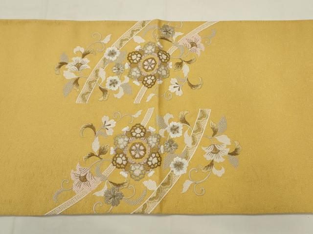 平和屋着物▼太鼓柄袋帯　総刺繍　吉祥瑞雲　銀通し地　正絹　逸品　AABJ6914pf