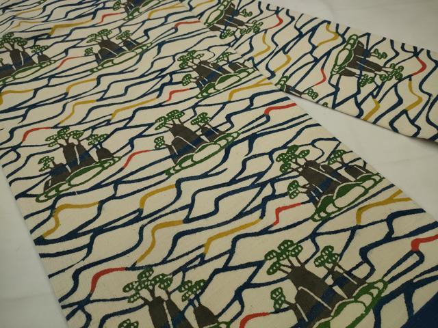平和屋着物●九寸名古屋帯　型染め　立波風景文　正絹　逸品　AABJ6921pf