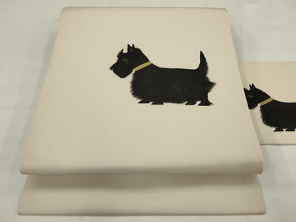 平和屋着物●塩瀬　九寸名古屋帯　犬　正絹　逸品　AABJ6925pf