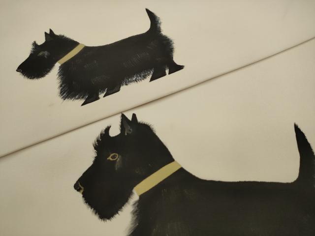 平和屋着物●塩瀬　九寸名古屋帯　犬　正絹　逸品　AABJ6925pf