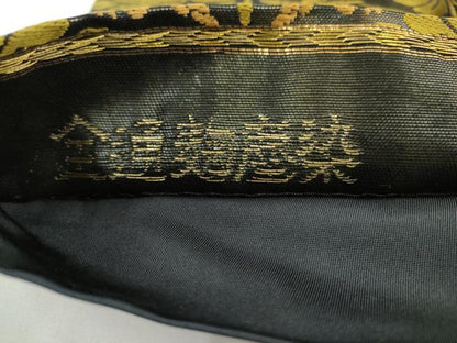 平和屋着物●創業280年　誉田屋源兵衛　全通柄袋帯　唐織　麹塵染　花鳥文　正絹　逸品　AABJ6929pf