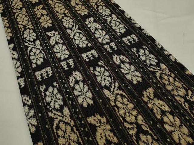 平和屋着物●六通柄袋帯　花間道　黒地　正絹　逸品　AABJ6931pf
