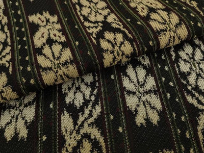 平和屋着物●六通柄袋帯　花間道　黒地　正絹　逸品　AABJ6931pf