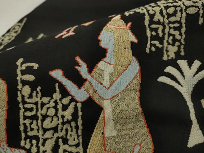 平和屋着物●九寸名古屋帯　エジプト壁画文　黒地　金糸　正絹　逸品　AABJ6932pf
