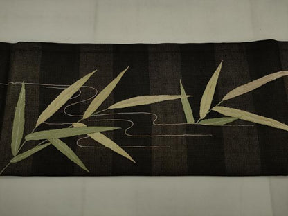 平和屋着物●アンティーク　大正ロマン　九寸名古屋帯　総手刺繍　鷺　黒地　正絹　逸品　AABJ6933pf